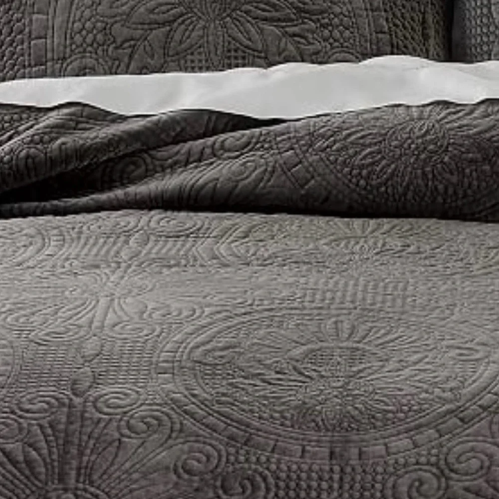 Single Pottery Barn Gray Velvet Medallion Euro Sham 26” x 26”